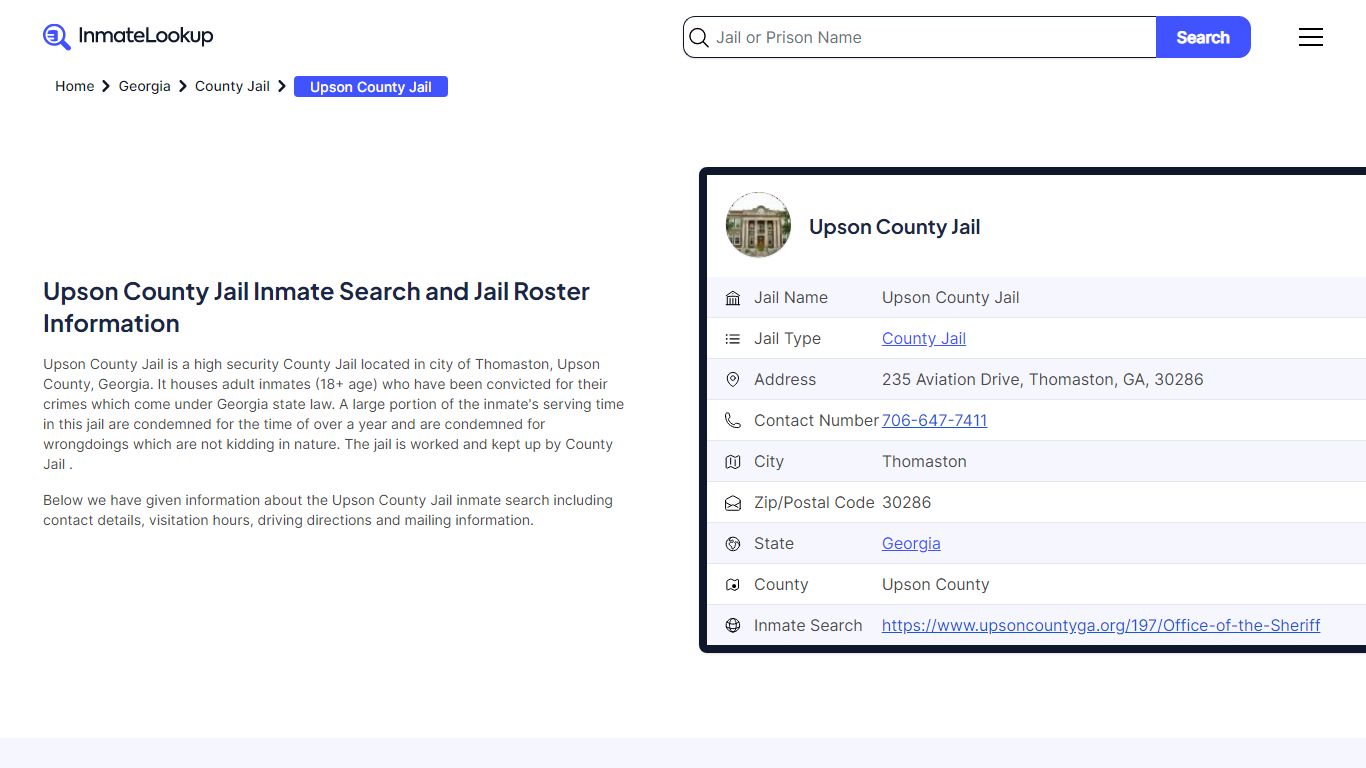Upson County Jail Inmate Search - Thomaston Georgia - Inmate Lookup